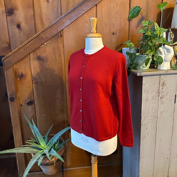 Talbots Red Cashmere Cardigan Sweater - Picture 2 of 6